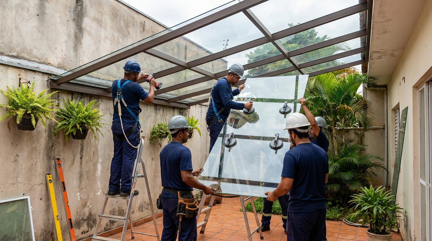 Instalação de cobertura de vidro em Canoas-RS