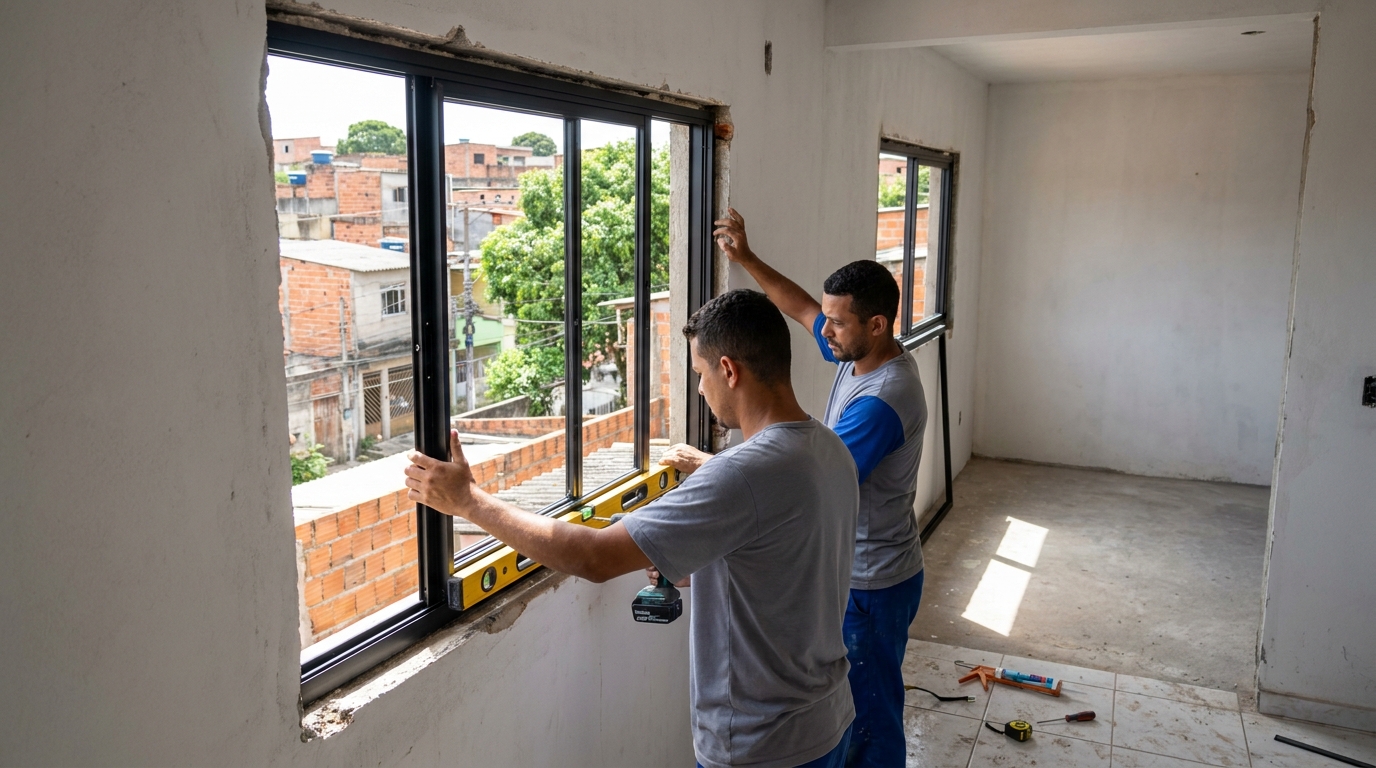 Esquadria de alumínio em obra em Canoas-RS