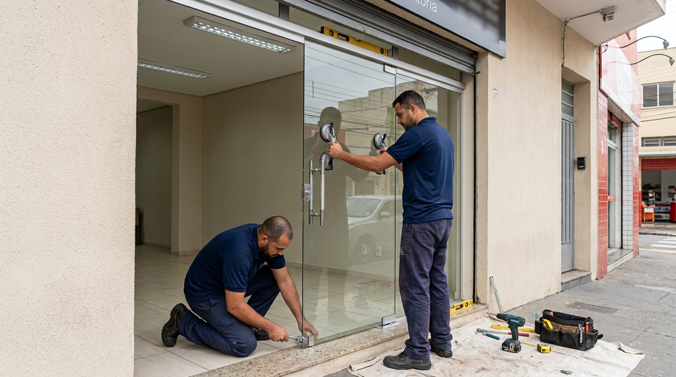 Porta de vidro com puxador inox em Canoas-RS